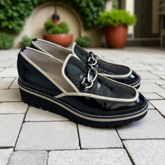 DONALD J PLINER Tabitha Black White Patent Leather Loafers Size 7.5 - Picture 1 of 11